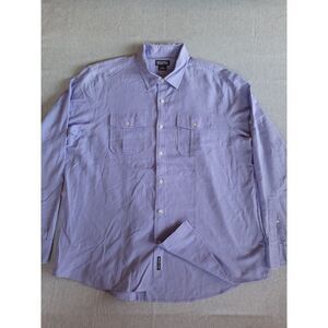 Michael Kors Men XL Purple Utility Camp Button‎ Shirt Long Sleeve Linen Blend